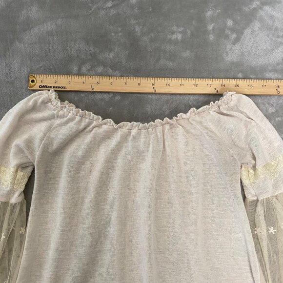 American Rag Boho Off-The-Shoulder Lace Bell Sleeve‎ Oat Color Top Size S - Picture 10 of 10